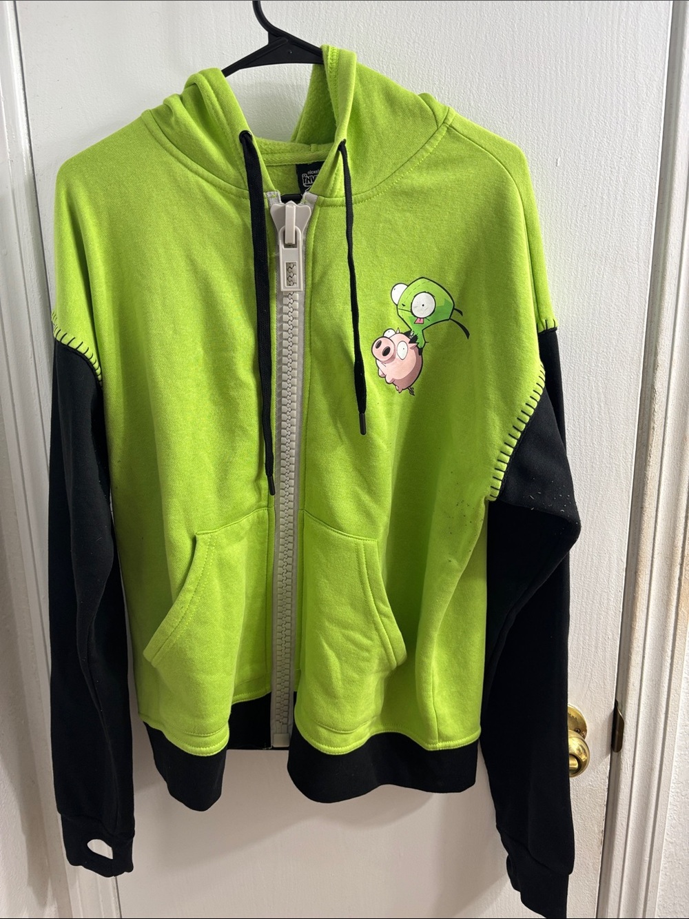 Unisex Lime Green and Black Zip-Up Hoodie Jacket